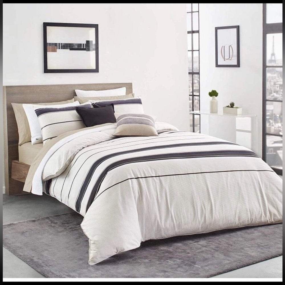 Lacoste Avoriaz Taupe and White Queen / Full Comforter Set